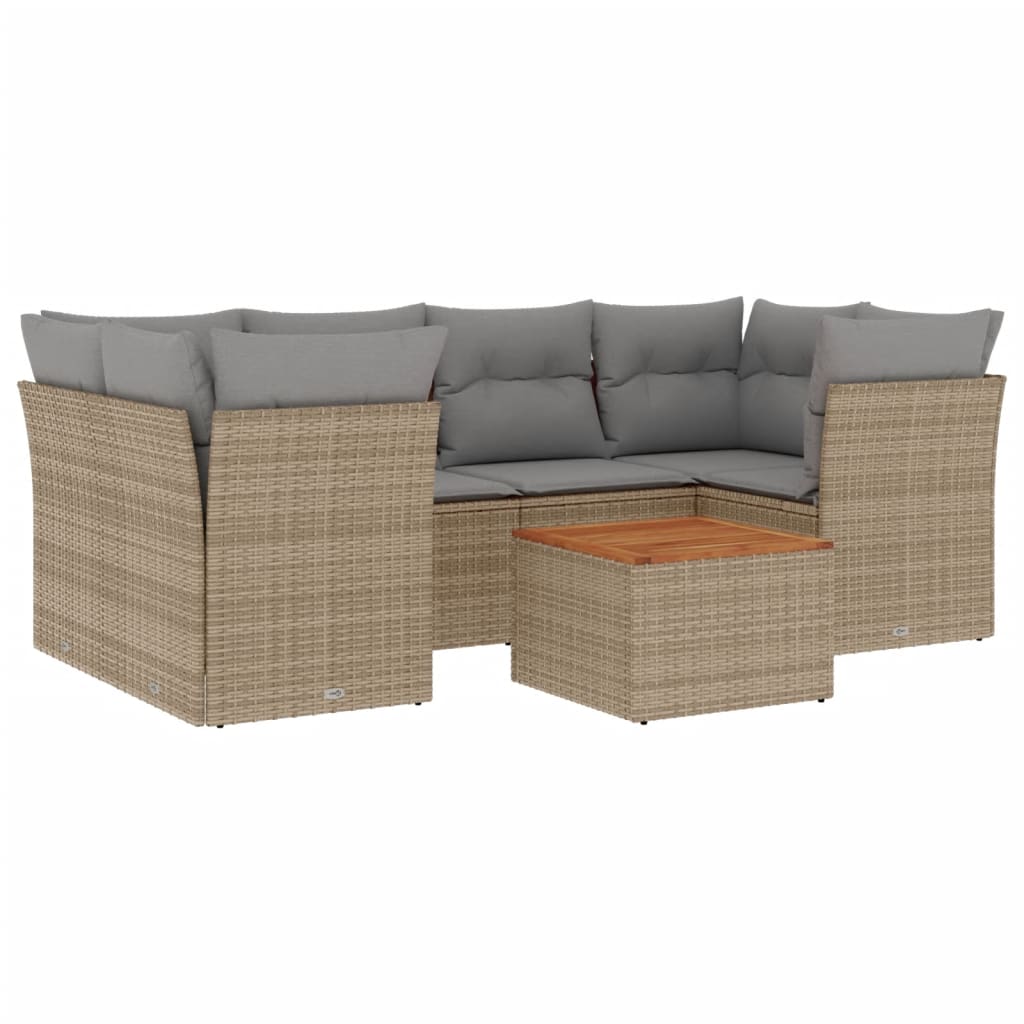 vidaXL 7-delige Loungeset met kussens poly rattan beige