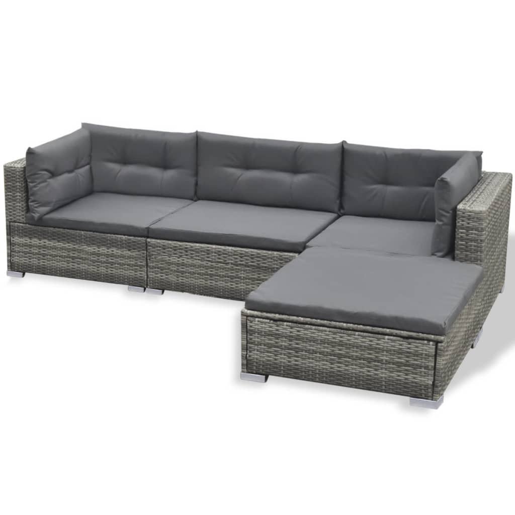 vidaXL 6-delige Loungeset met kussens poly rattan grijs