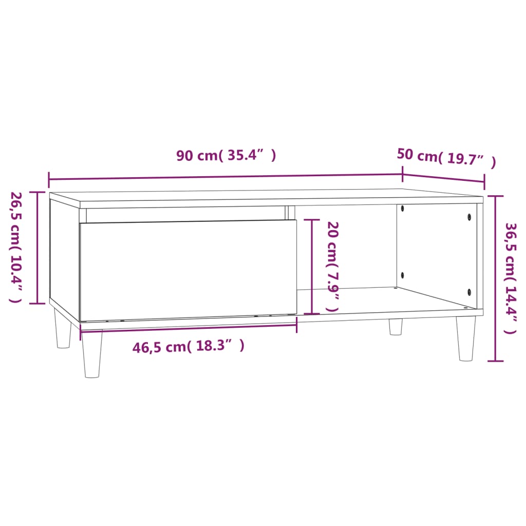 vidaXL Salontafel 90x50x36,5 cm bewerkt hout grijs sonoma