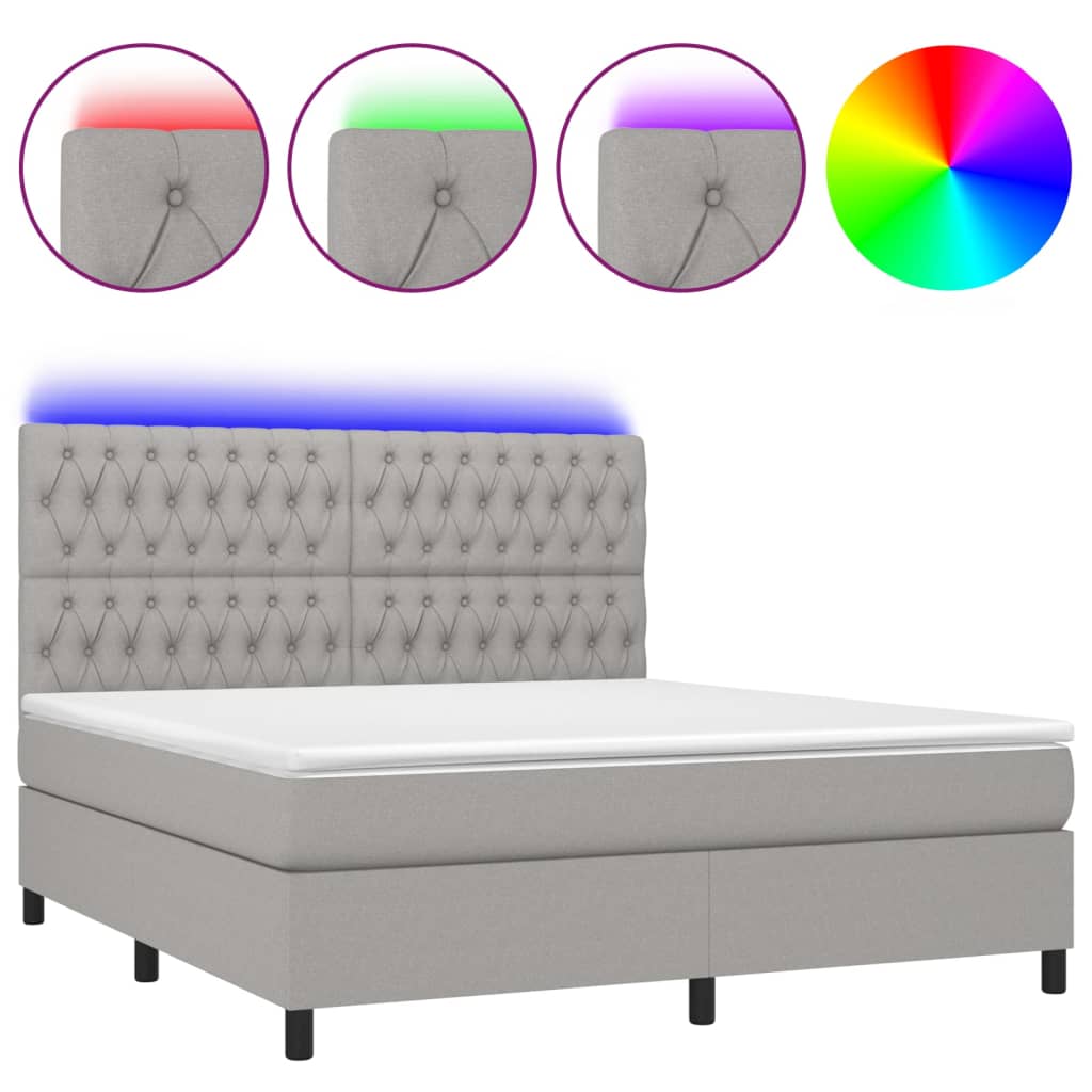 vidaXL Boxspring met matras en LED stof lichtgrijs 180x200 cm