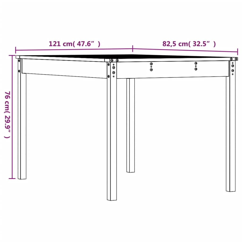 vidaXL Tuintafel 121x82,5x76 cm massief grenenhout honingbruin