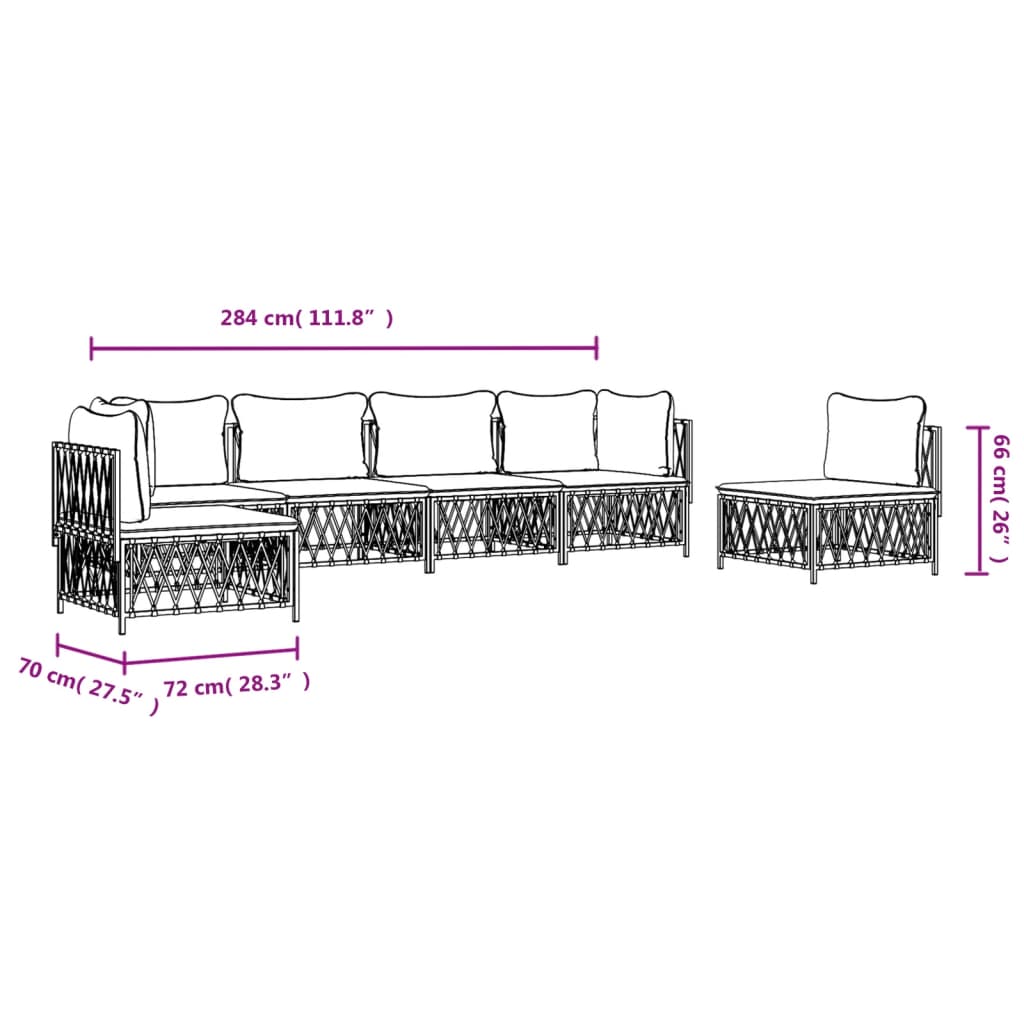 vidaXL 6-delige Loungeset met kussens staal wit