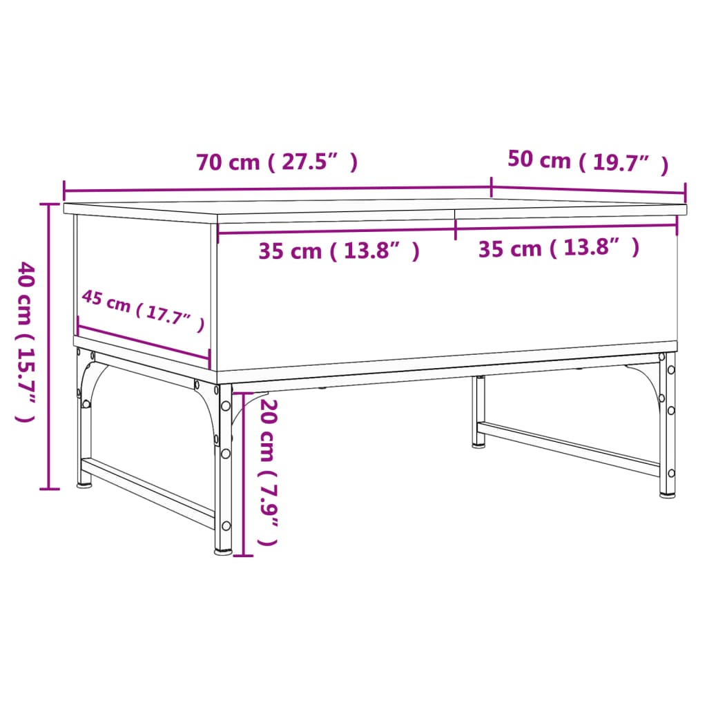 vidaXL Salontafel 70x50x40 cm bewerkt hout en metaal grijs sonoma