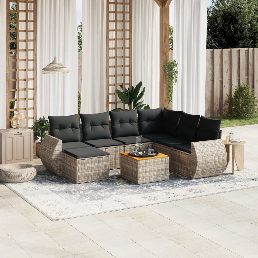 vidaXL 8-delige Loungeset met kussens poly rattan grijs