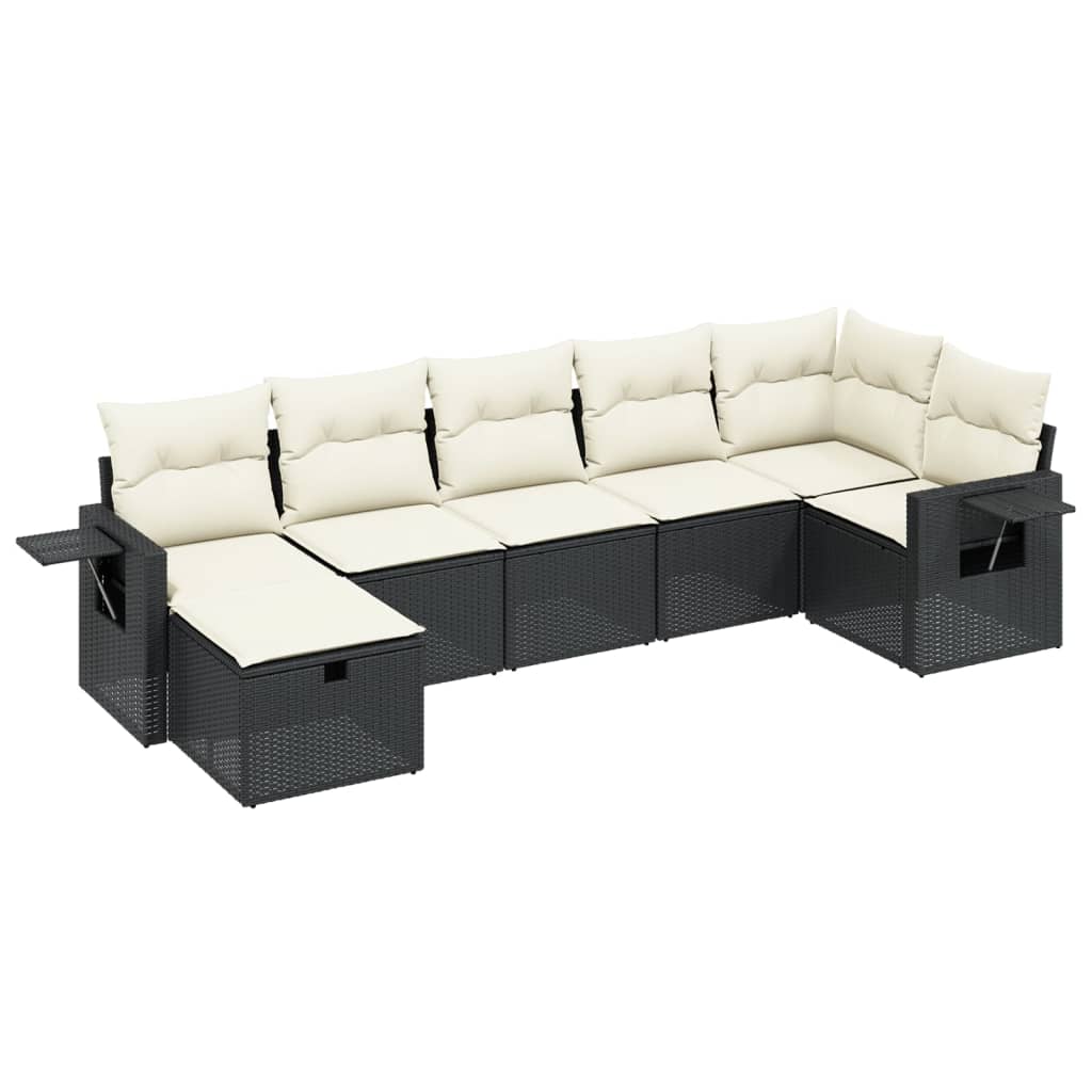 vidaXL 7-delige Loungeset met kussens poly rattan zwart