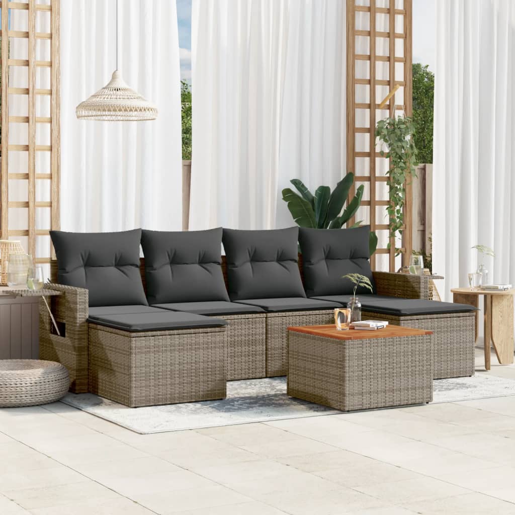 vidaXL 7-delige Loungeset met kussens poly rattan grijs