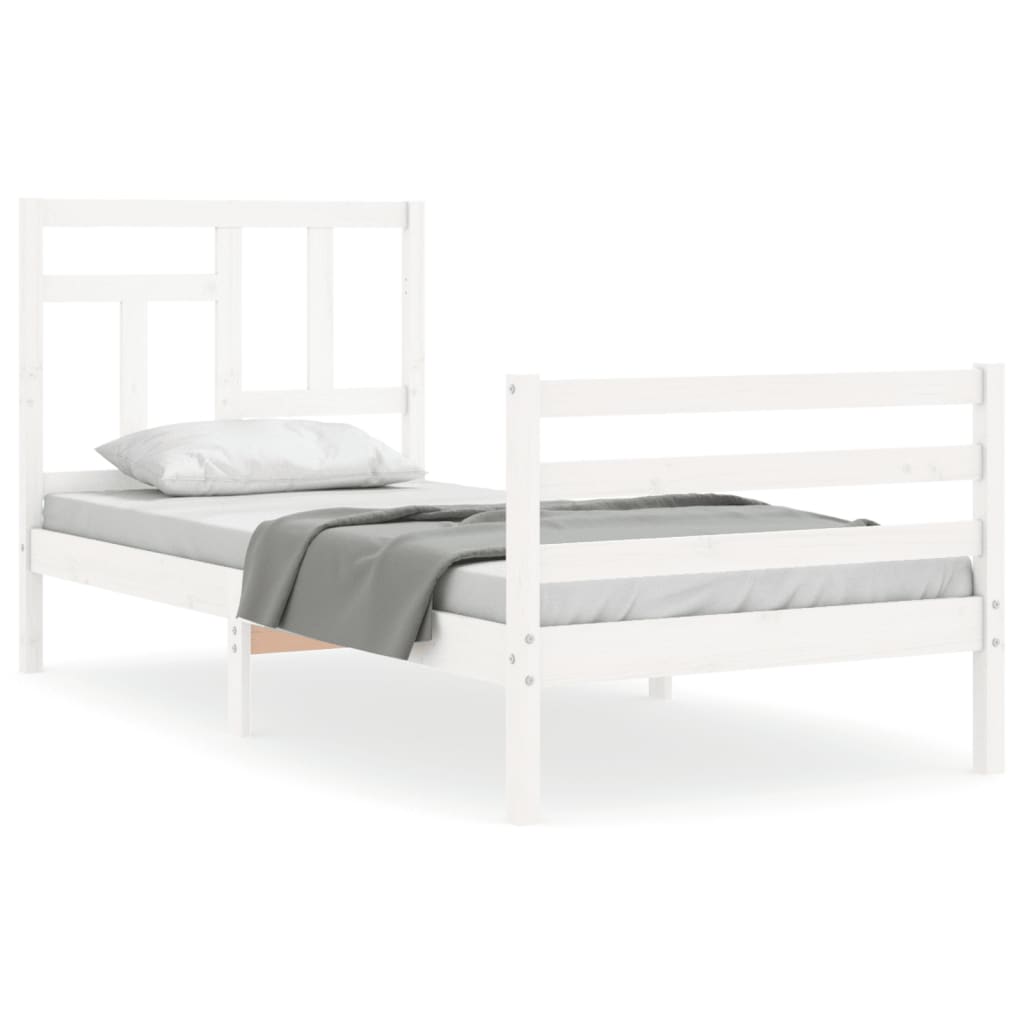 vidaXL Bedframe met hoofdbord massief hout wit 90x200 cm