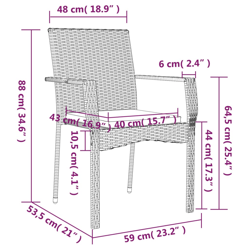 vidaXL 5-delige Tuinset met kussens poly rattan zwart