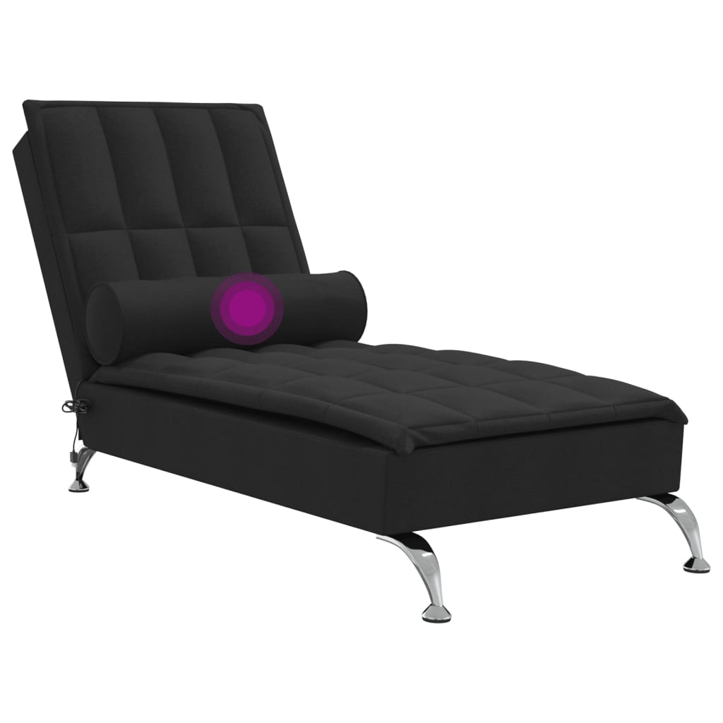 vidaXL Massage chaise longue met bolster stof zwart