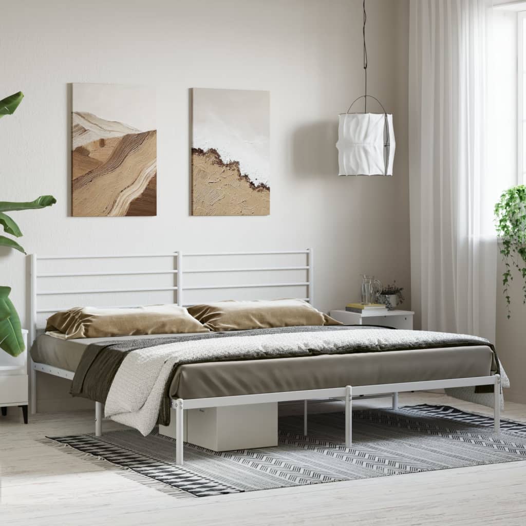 vidaXL Bedframe met hoofdbord metaal wit 200x200 cm