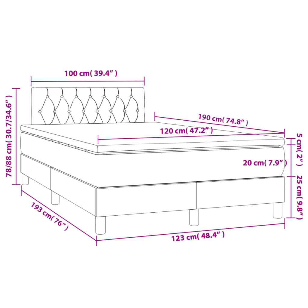 vidaXL Boxspring met matras en LED stof crèmekleurig 120x190 cm