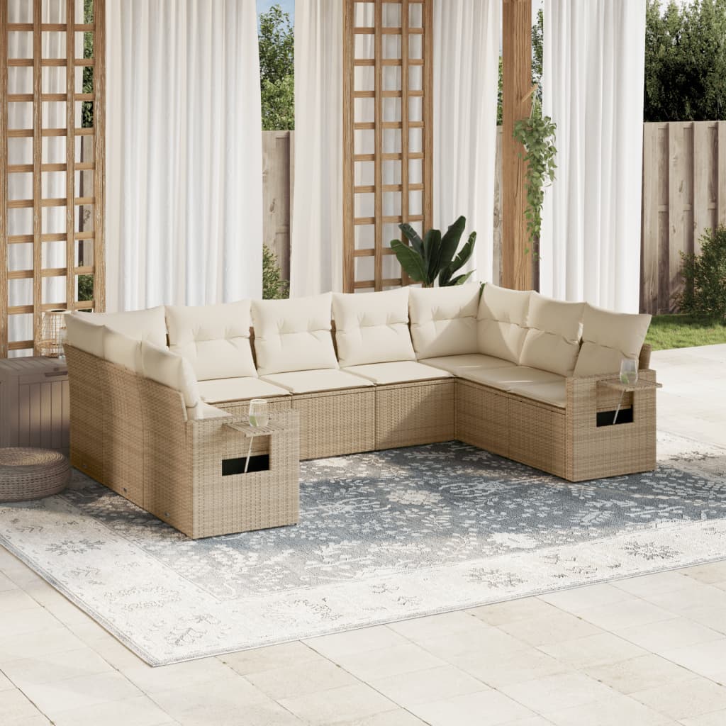 vidaXL 9-delige Loungeset met kussens poly rattan beige