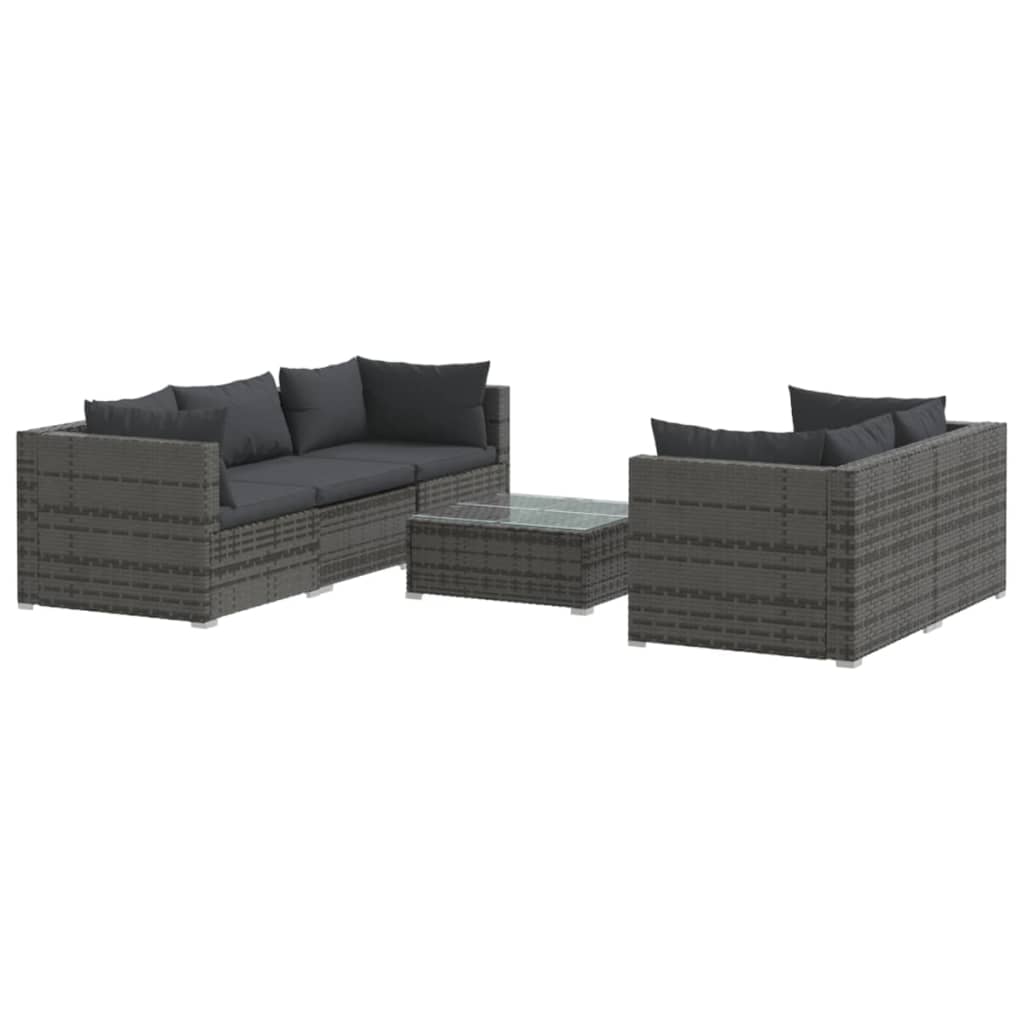 vidaXL 6-delige Loungeset met kussens poly rattan grijs