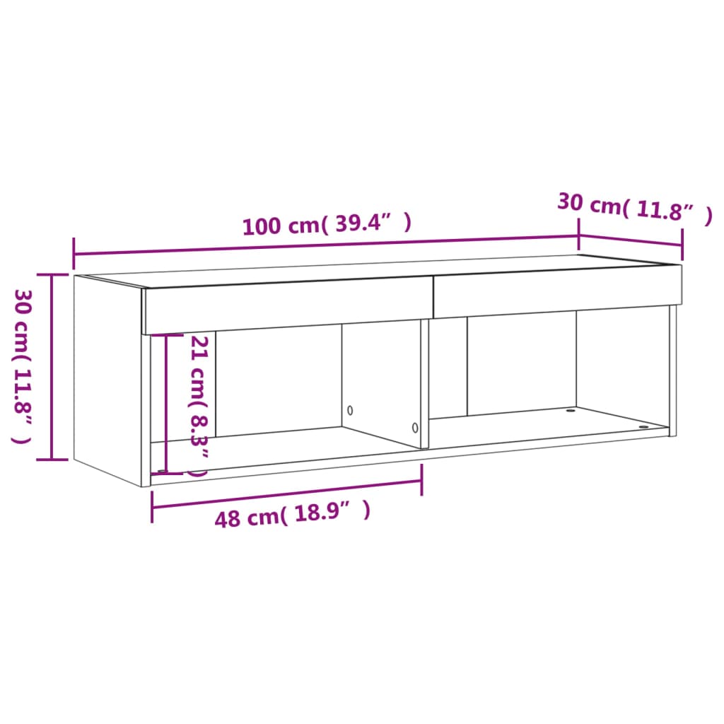 vidaXL Tv-meubel met LED-verlichting 100x30x30 cm bruin eikenkleur