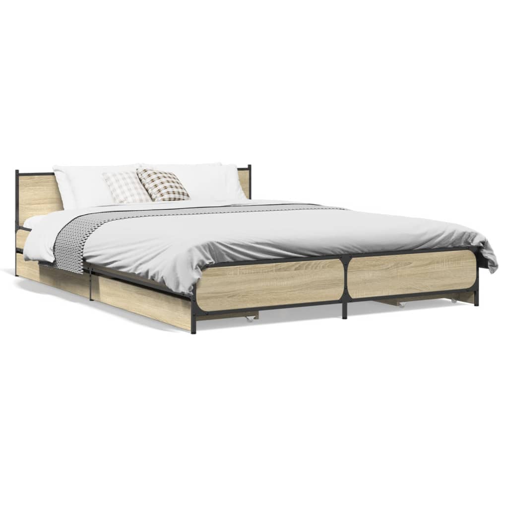 vidaXL Bedframe met lades bewerkt hout sonoma eikenkleurig 160x200 cm