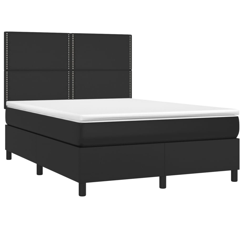 vidaXL Boxspring met matras en LED kunstleer zwart 140x200 cm