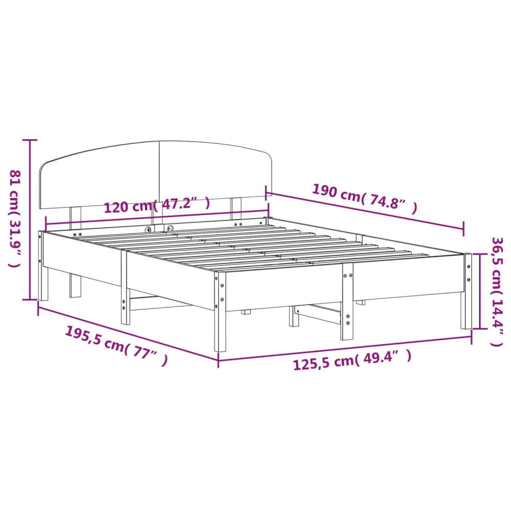 vidaXL Bedframe zonder matras massief grenenhout 120x190 cm