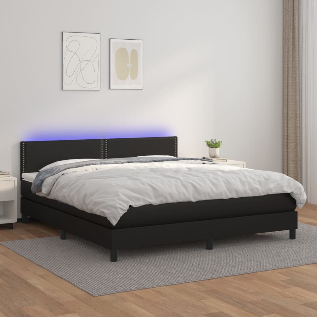 vidaXL Boxspring met matras en LED kunstleer zwart 160x200 cm