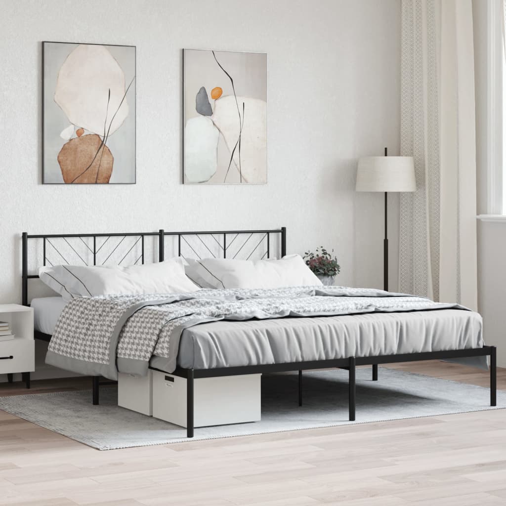 vidaXL Bedframe met hoofdbord metaal zwart 200x200 cm