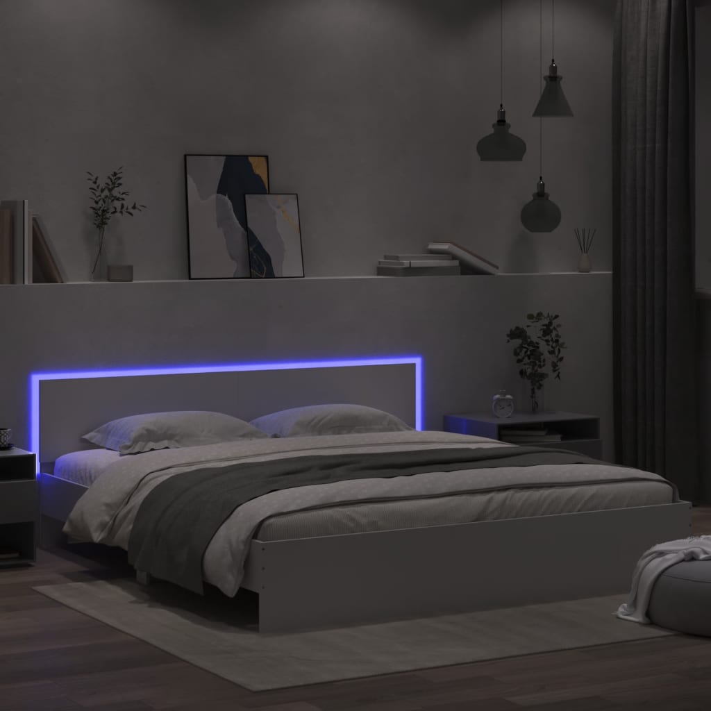 vidaXL Bedframe met hoofdeinde en LED-verlichting wit 200x200 cm