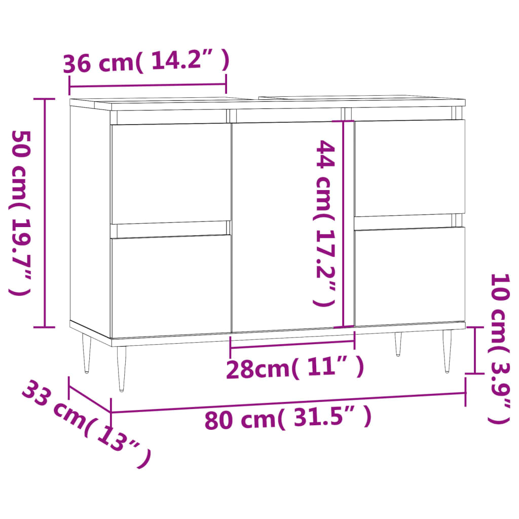 vidaXL Badkamerkast 80x33x60 cm bewerkt hout betongrijs