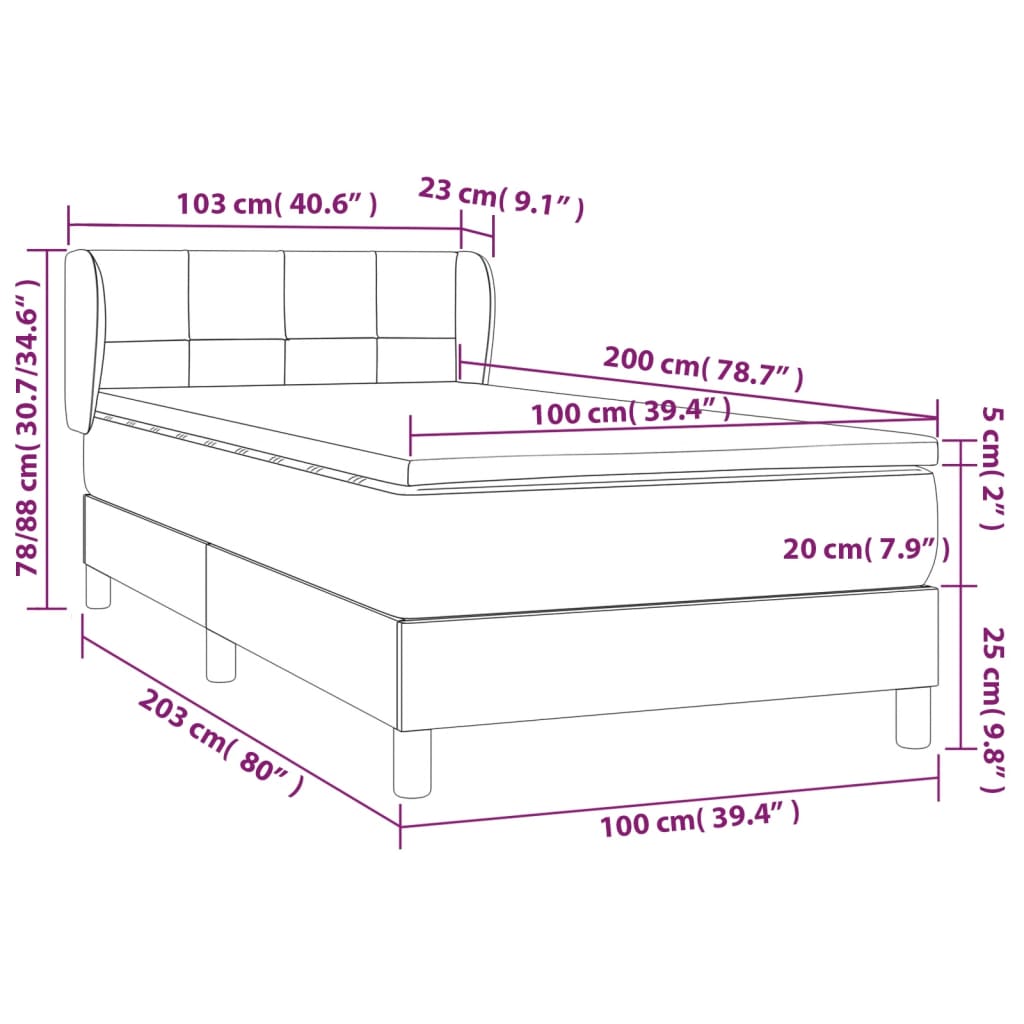 vidaXL Boxspring met matras fluweel zwart 100x200 cm