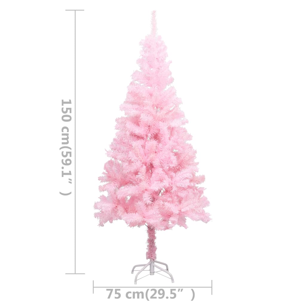 vidaXL Kunstkerstboom met verlichting en kerstballen 150 cm PVC roze