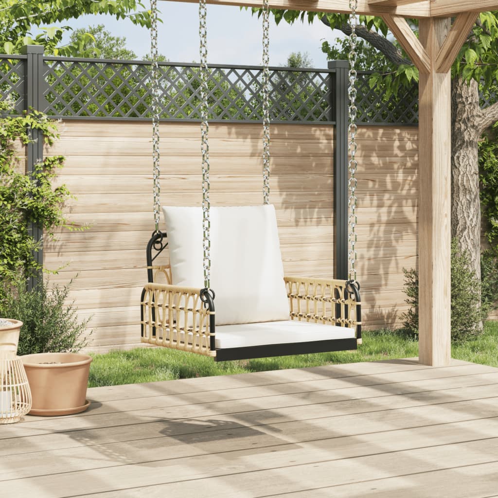 vidaXL Schommelstoel met kussens 63x58x39 cm poly rattan en staal