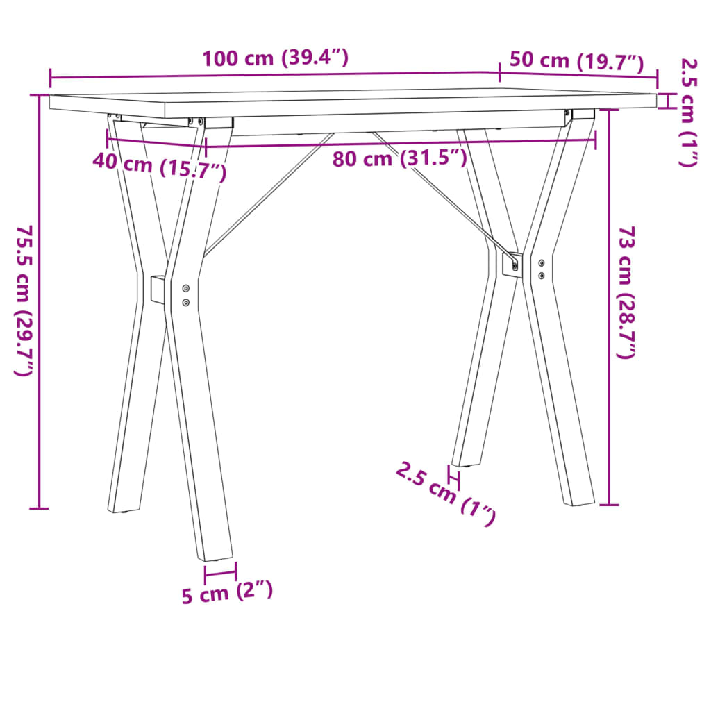 vidaXL Eettafel Y-frame 100x50x75,5 cm massief grenenhout en gietijzer