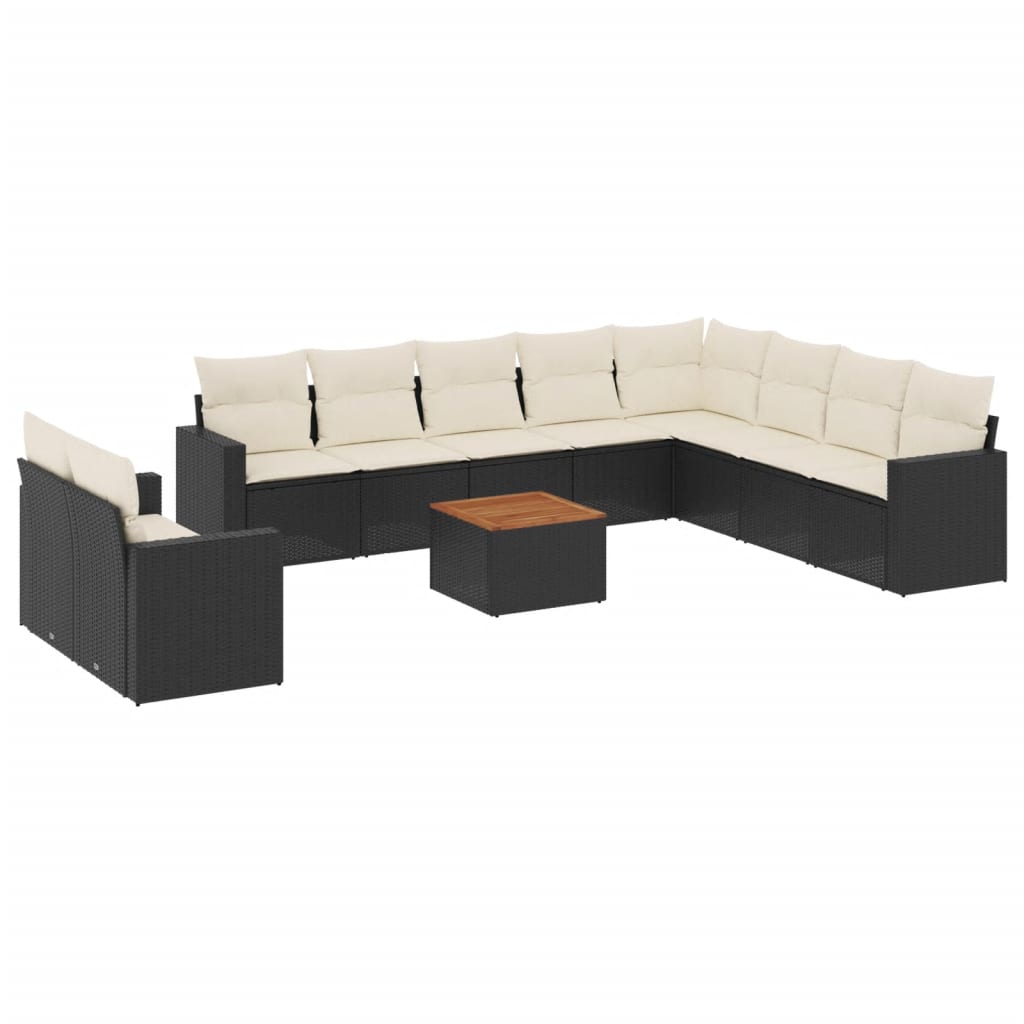 vidaXL 11-delige Loungeset met kussens poly rattan zwart