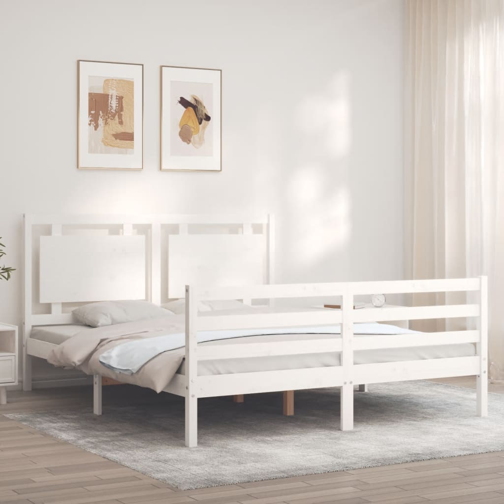 vidaXL Bedframe met hoofdbord massief hout wit