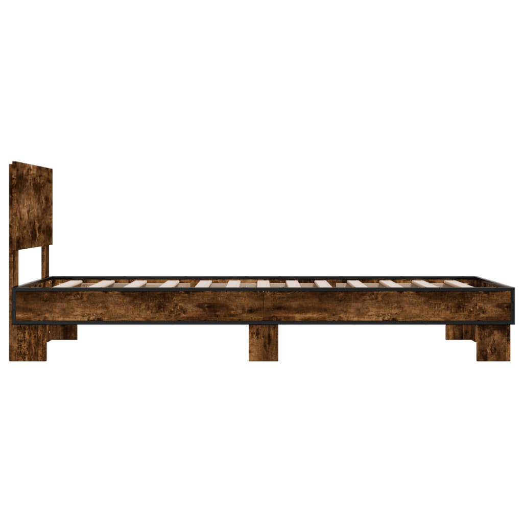 vidaXL Bedframe bewerkt hout en metaal gerookt eikenkleurig 100x200 cm