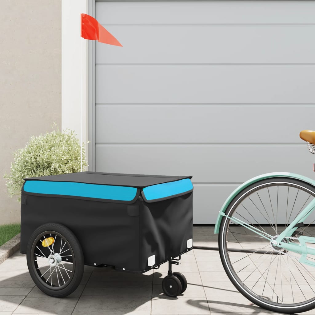 vidaXL Fietstrailer 45 kg ijzer zwart en blauw