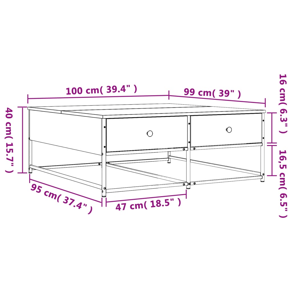 vidaXL Salontafel 100x99x40 cm bewerkt hout grijs sonoma