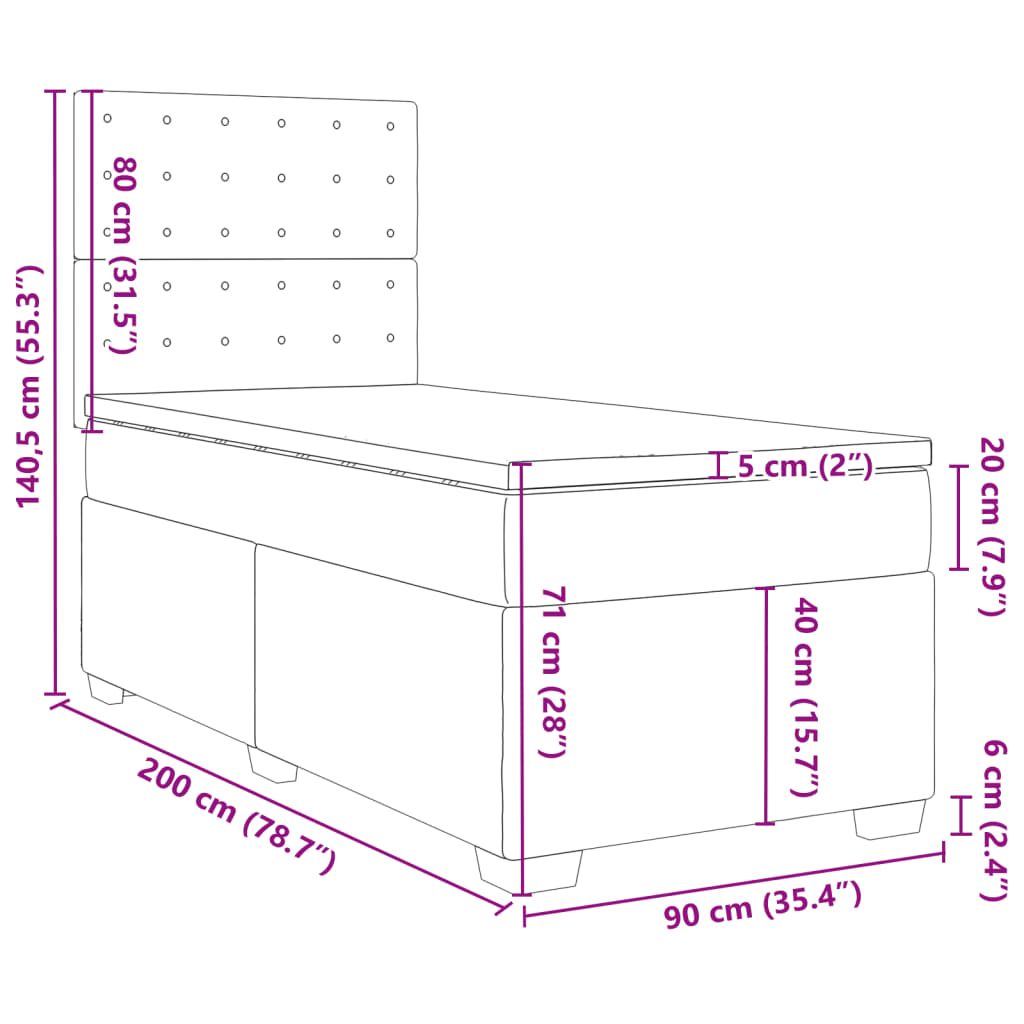 vidaXL Boxspring met matras fluweel lichtgrijs 90x200 cm