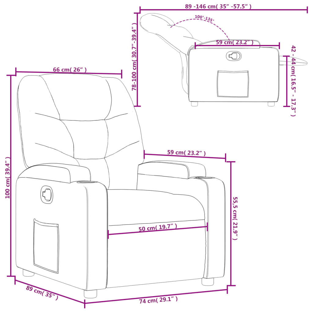 vidaXL Fauteuil verstelbaar kunstleer grijs