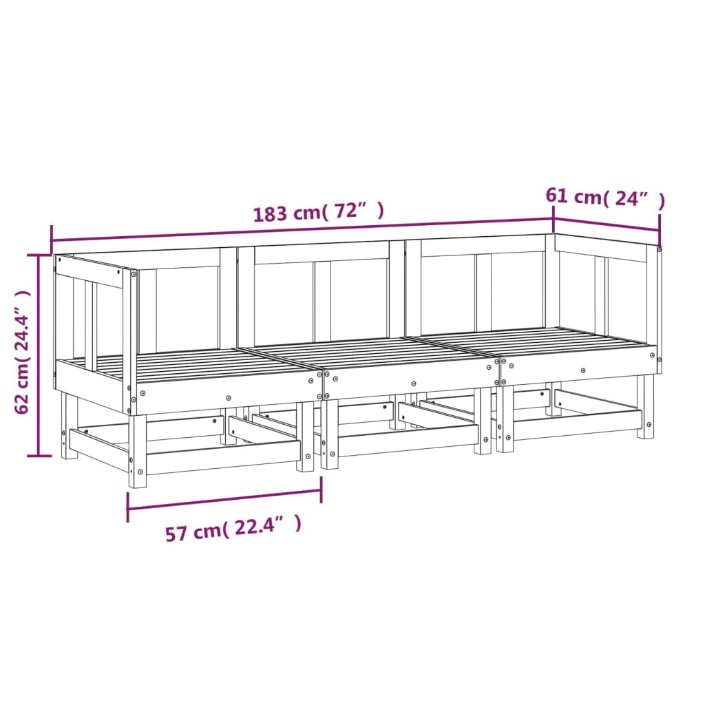 vidaXL 3-delige Loungeset massief grenenhout wit