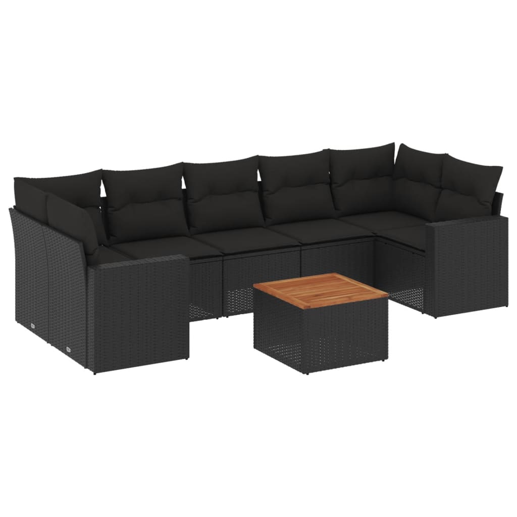 vidaXL 8-delige Loungeset met kussens poly rattan zwart