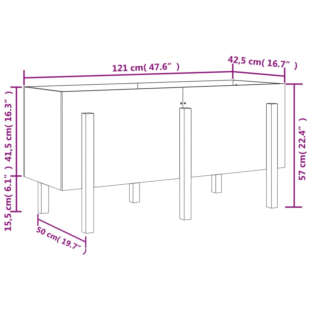 vidaXL Plantenbak verhoogd 121x50x57 cm massief grenenhout honingbruin