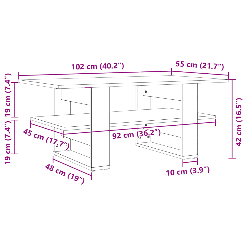 vidaXL Salontafel 102x55x42 cm bewerkt hout sonoma eikenkleurig