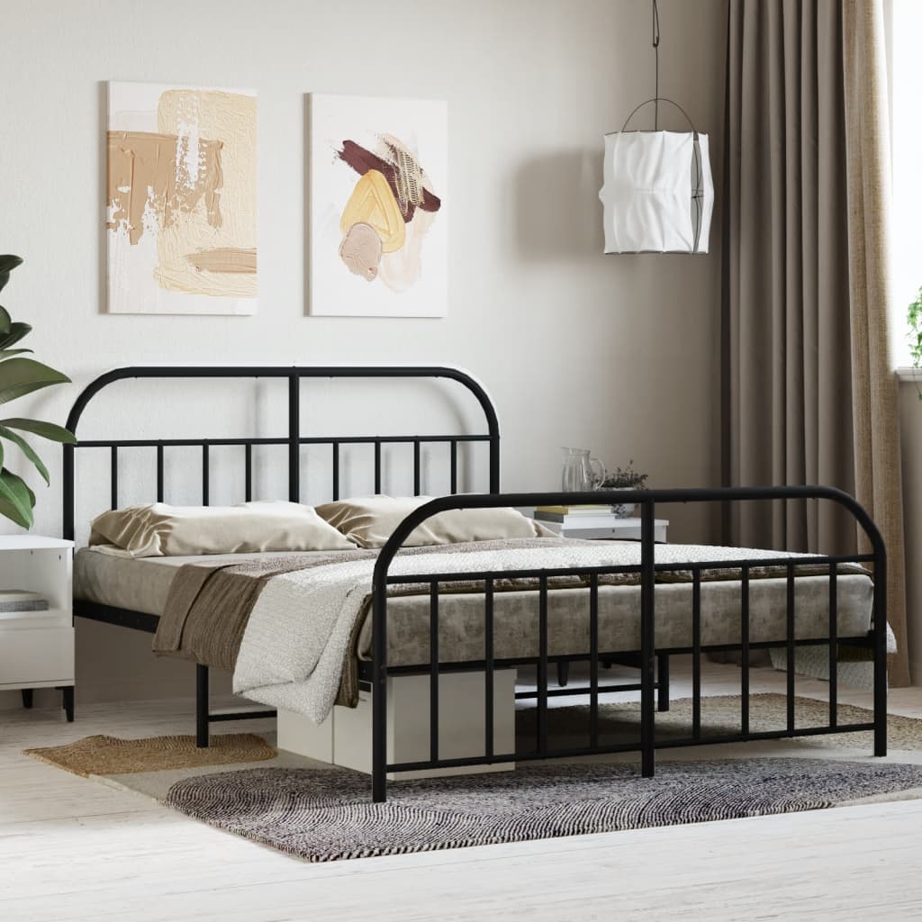 vidaXL Bedframe met hoofd- en voeteneinde metaal zwart 140x190 cm