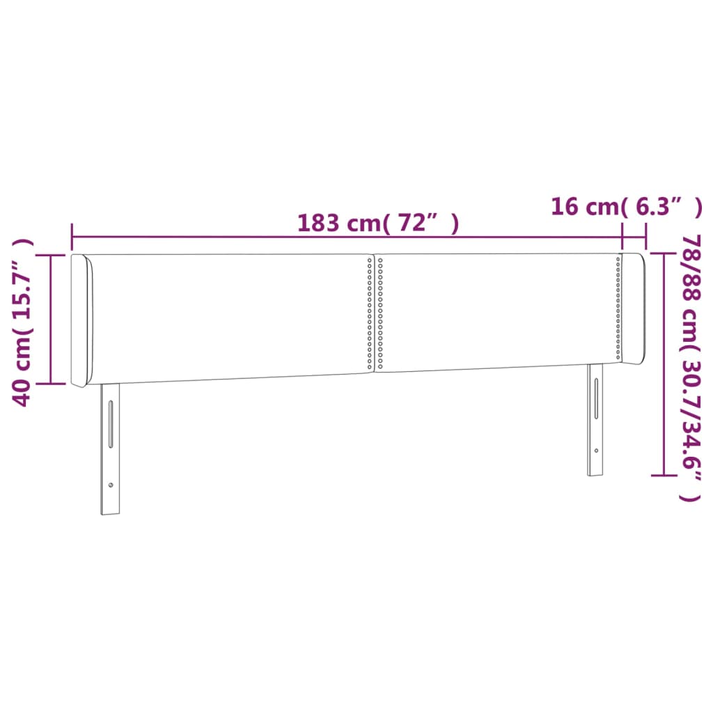 vidaXL Hoofdbord met randen 183x16x78/88 cm fluweel donkergrijs