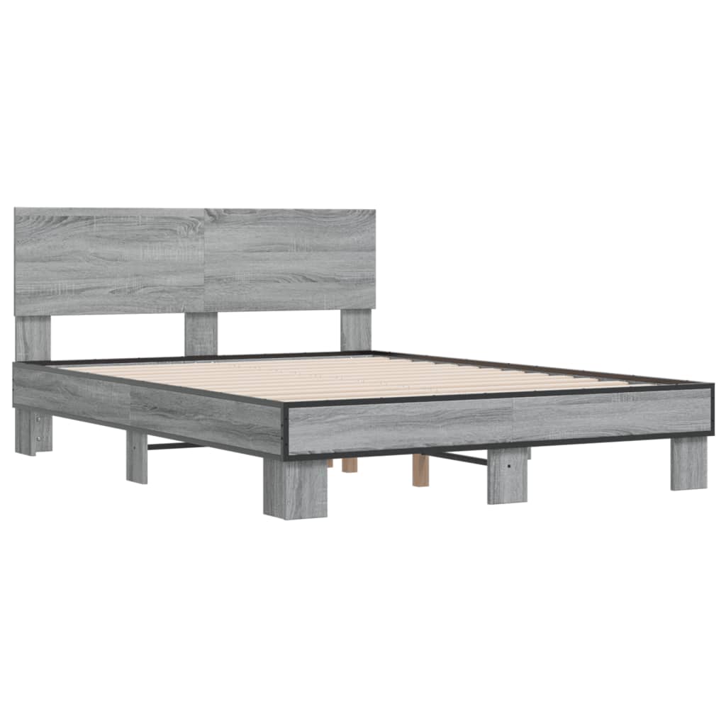 vidaXL Bedframe bewerkt hout metaal grijs sonoma eiken 140x190 cm