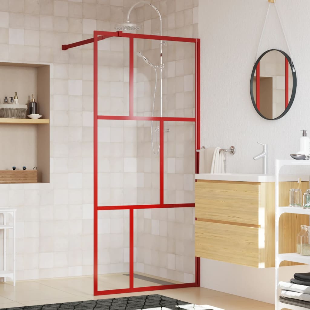 vidaXL Inloopdouchewand transparant 80x195 cm ESG-glas rood