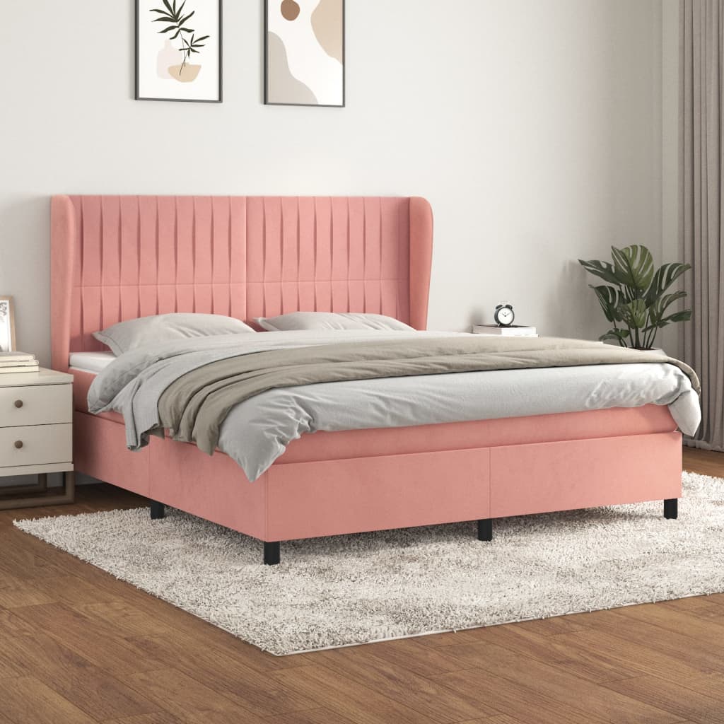 vidaXL Boxspring met matras fluweel roze 160x200 cm