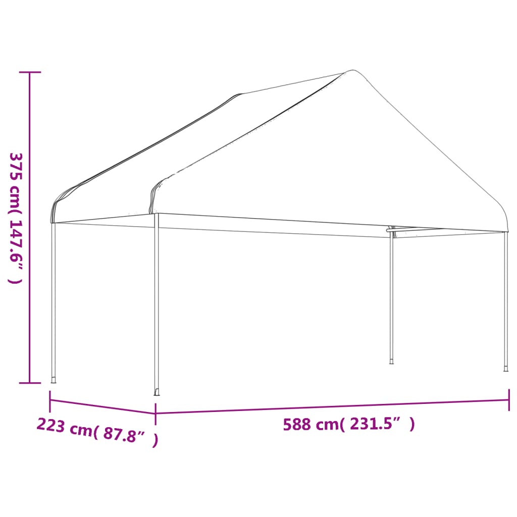 vidaXL Prieel met dak 5,88x2,23x3,75 m polyetheen wit