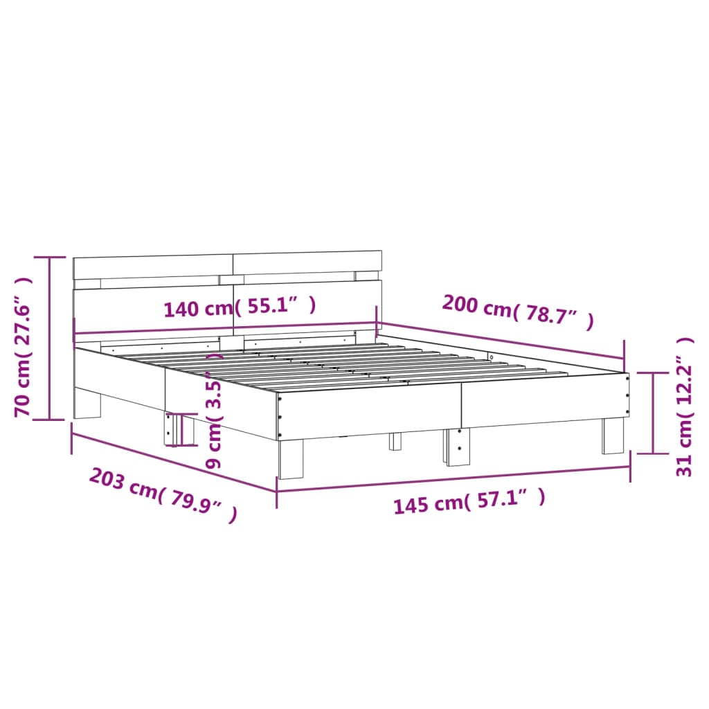 vidaXL Bedframe met hoofdeinde bewerkt hout sonoma eiken 140x200 cm