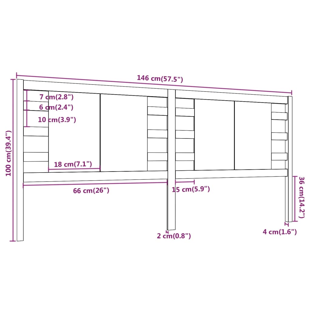 vidaXL Hoofdbord 146x4x100 cm massief grenenhout grijs