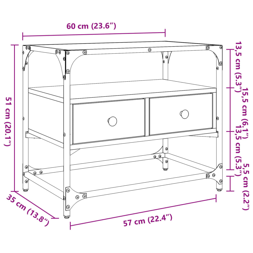 vidaXL Tv-meubel met glazen blad 60x35x51 cm bewerkt hout grijs sonoma