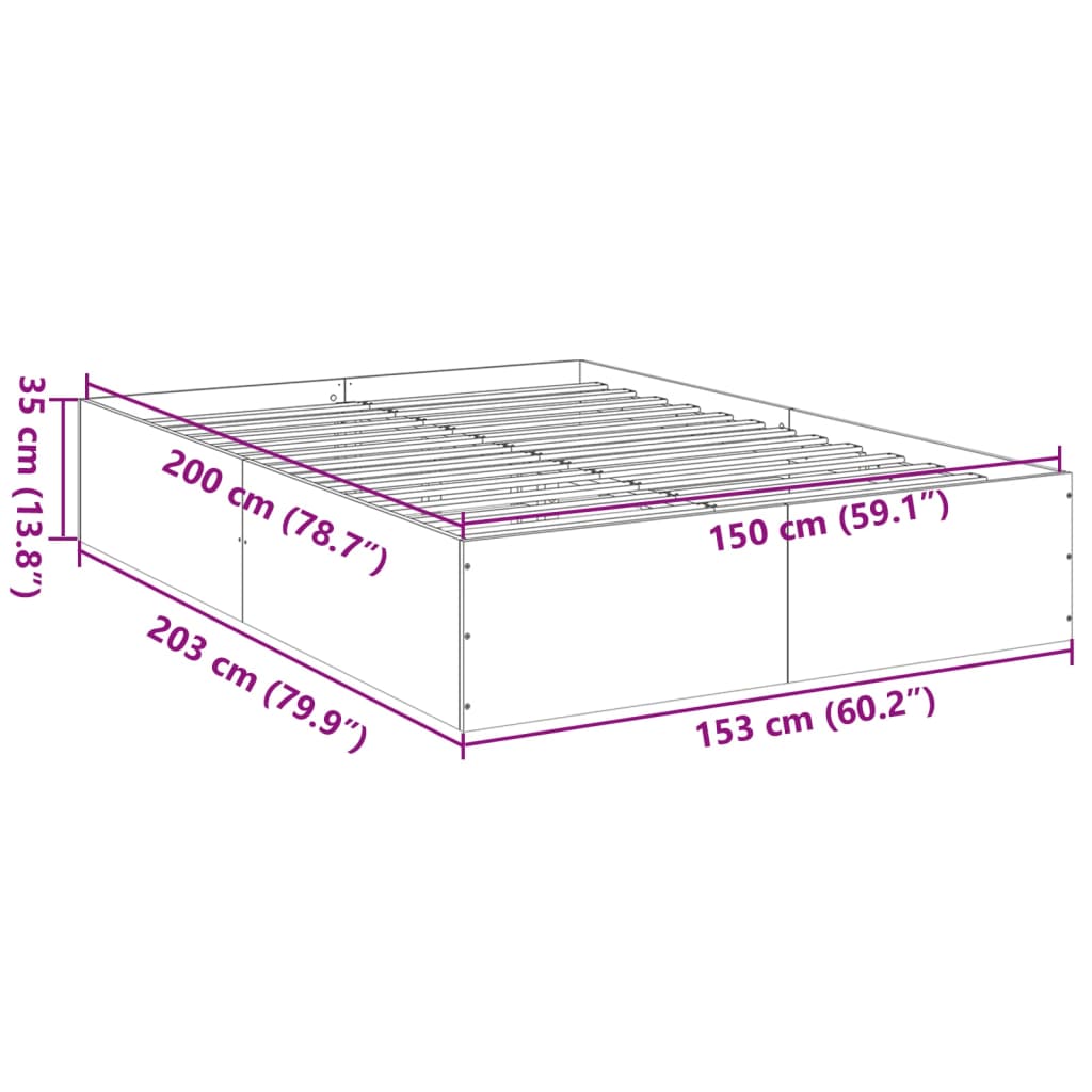 vidaXL Bedframe bewerkt hout bruin eikenkleur 150x200 cm